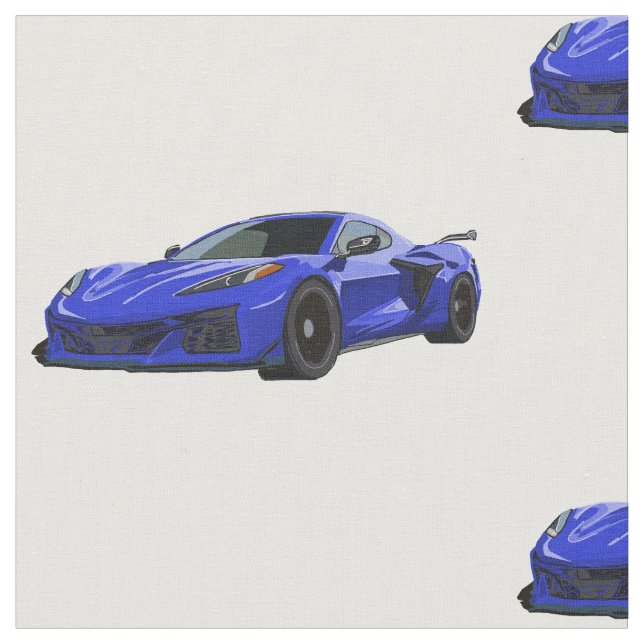 Elkhart Blue C8 Corvette Hand plockade Sketch Fabr Tyg (Närbild)