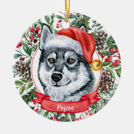 Elkhound Hund Anpassningsbar Santa Hat jul Ornamen Julgransprydnad Keramik