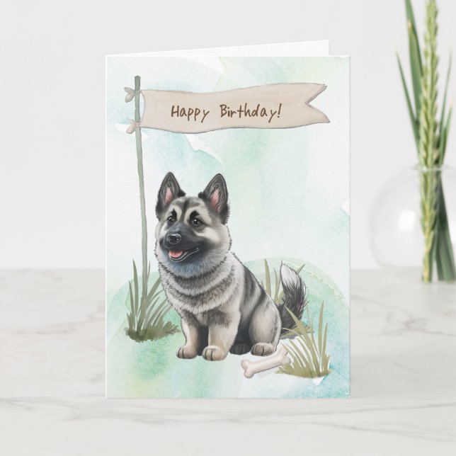 Elkhound-Hund utomhus under födelsedagstecken Kort (Framsida)