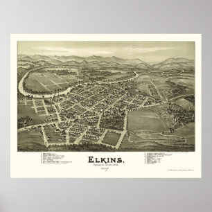 Elkins panorama- karta för WV - 1897 Poster