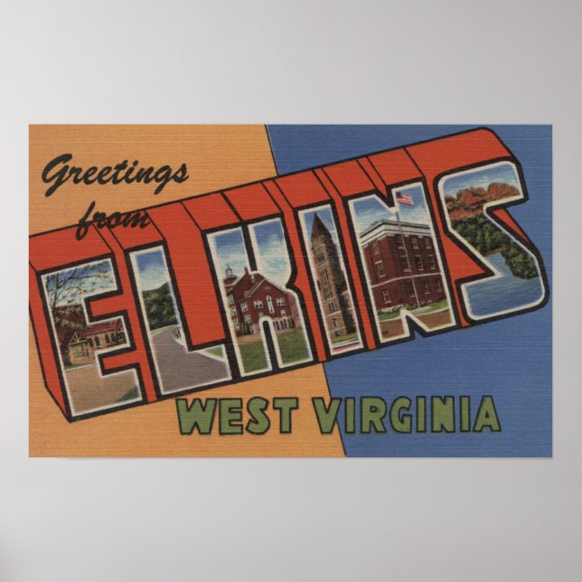 Elkins, Väster Virginia - Large Brev Scenes Poster (Framsidan)