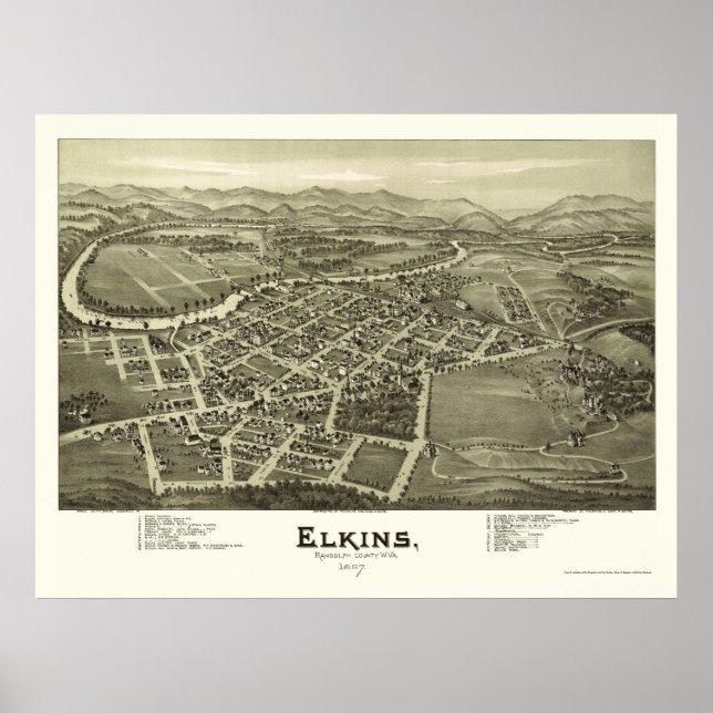 Elkins, WV Panoramic Karta - 1897 Poster (Framsidan)