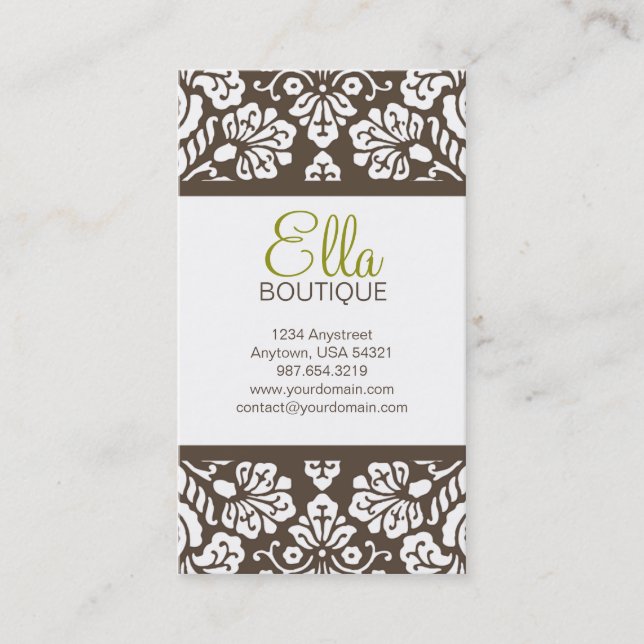 Ella #5 brun damastast chic visitkort (Framsida)