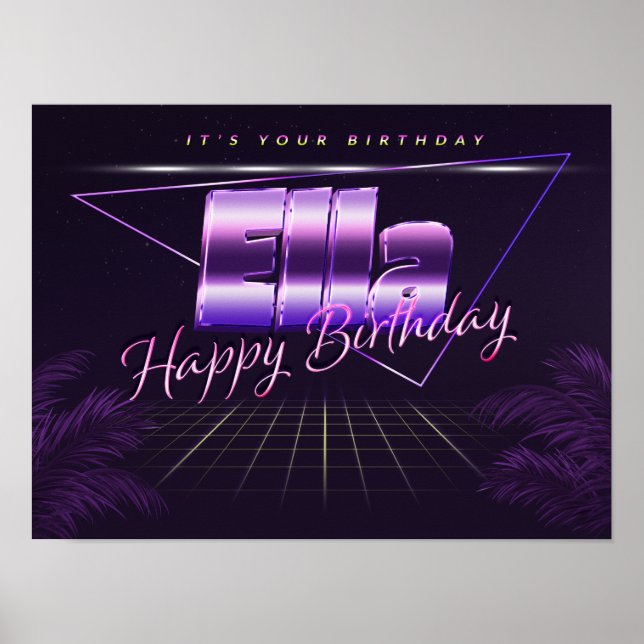 Ella Namn Vorname lila retro Poster Geburtstag (Framsidan)