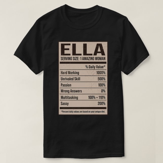 Ella Nutrition Facts Namn Nickname Alias Title Fri T Shirt (Design framsida)
