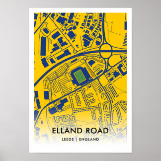 Elland Road Stadium Karta, Home of Leeds United FC Poster