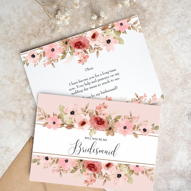 ELLE Rosa Flower Elegant Bridesmaid Card Vykort (Skapare uppladdad)
