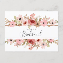 ELLE Rosa Flower Elegant Bridesmaid Card Vykort