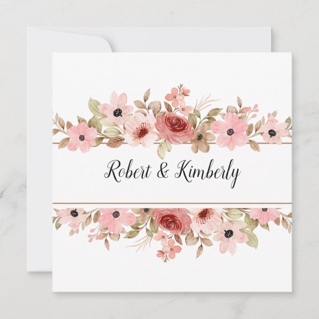 ELLE Rosa Flower Elegant bröllop Inbjudningar (Framsida)