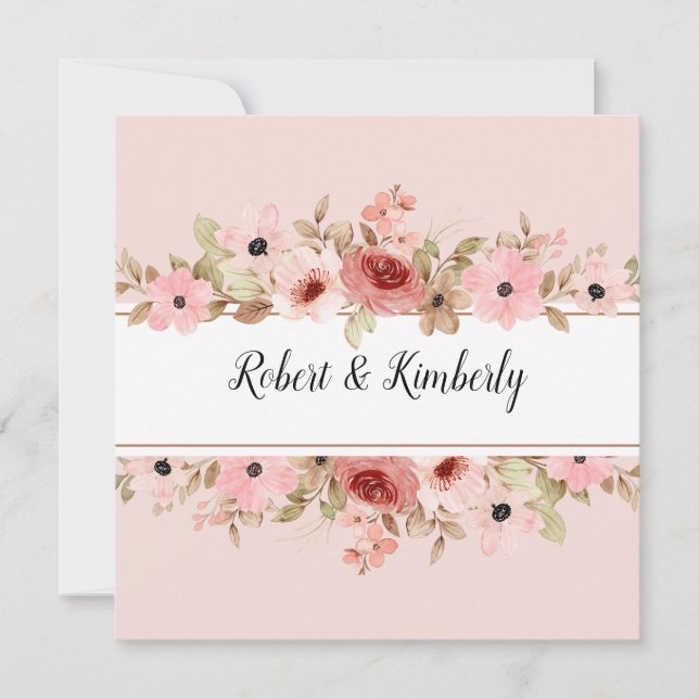 ELLE Rosa Flower Elegant bröllop Inbjudningar (Framsida)