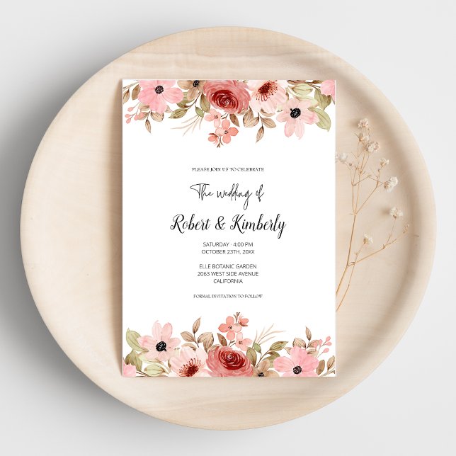 ELLE Rosa Flower Elegant bröllop Inbjudningar (Skapare uppladdad)