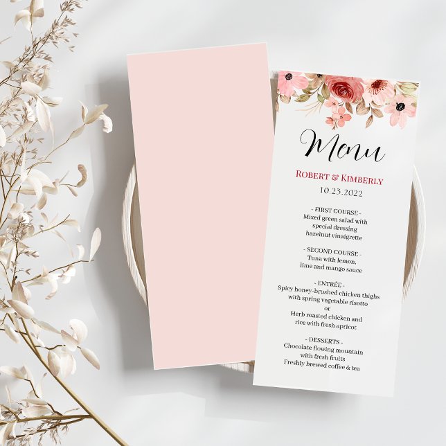 ELLE Rosa Flower Elegant bröllop Meny (Skapare uppladdad)
