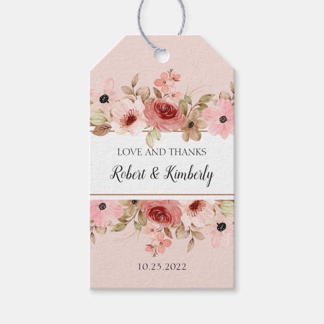 ELLE Rosa Flower Elegant bröllop Presentetikett (Framsidan)