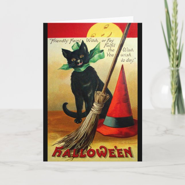 Ellen H. Clapsaddle: Black Cat, Broom and Hat Kort (Framsida)