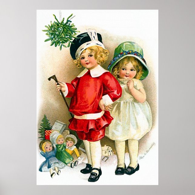 Ellen H. Clapsaddle: Boy and Girl med Leksak Poster (Framsidan)