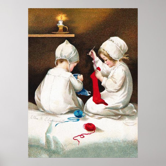 Ellen H. Clapsaddle: Girls Stitching Stockings Poster (Framsidan)