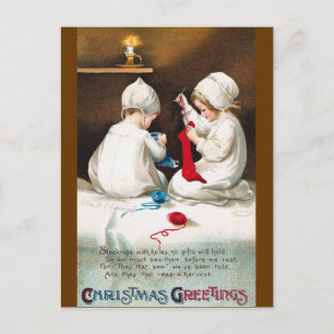 Ellen H. Clapsaddle: Girls Stitching Stockings Vykort