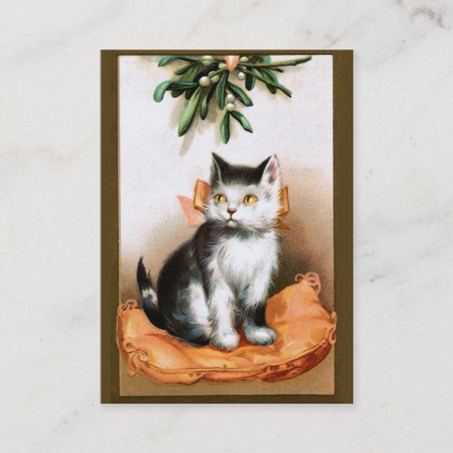 Ellen H. Clapsaddle: Katt under Mistletoe Visitkort (Framsida)