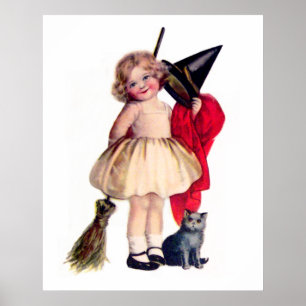 Ellen H. Clapsaddle: Lite häxa med katten Poster