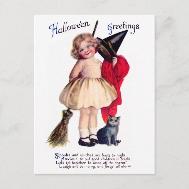 Ellen H. Clapsaddle: Little Witch with Cat Vykort (Framsida)