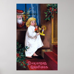 Ellen H. Clapsaddle: Tomten Tittar genom Window Poster