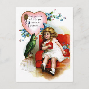 Ellen H. Clapsaddle: Valentine Girl with Parrot Helg Vykort