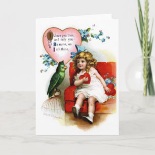 Ellen H. Clapsaddle: Valentine Girl with Parrot Helgkort