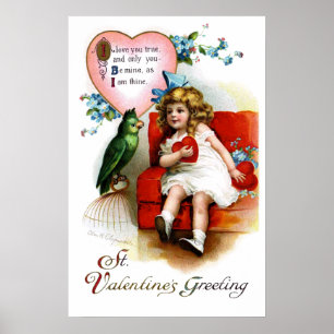 Ellen H. Clapsaddle: Valentinflicka med papegojan Poster