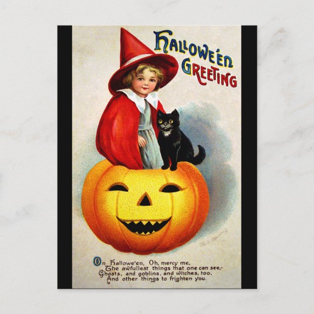 Ellen H. Clapsaddle: Witch in Jack O'Lantern Vykort (Framsida)