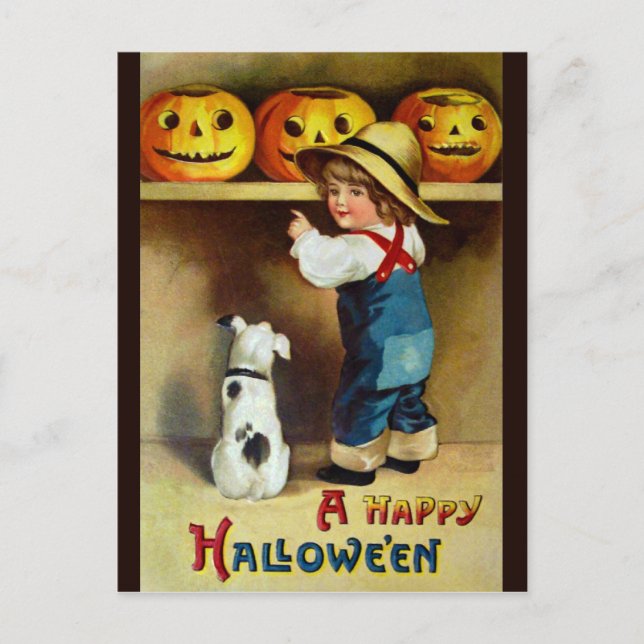 Ellen H. Kluffare: Boy, Hund och Jack O'Lanterns Vykort (Framsida)