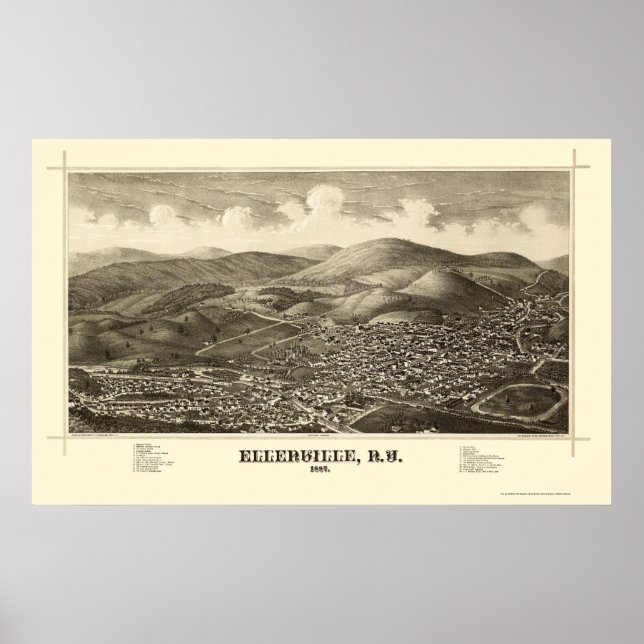 Ellenville, NY Panoramic Karta - 1887 Poster (Framsidan)