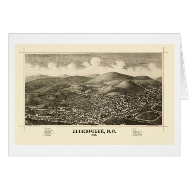 Ellenville panorama- karta för NY - 1887 Hälsningskort (Framsidan Horizontal)
