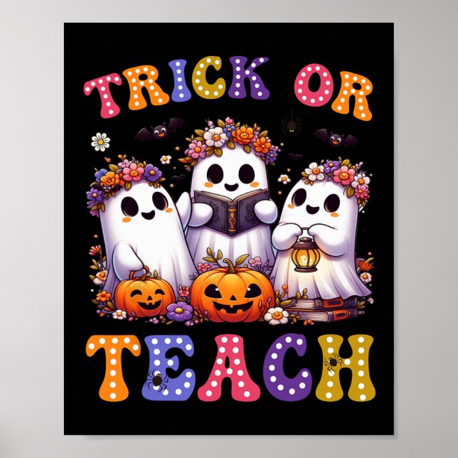 Eller lär Halloween Ghost Pumpkin Spooky lärare Wo Poster (Framsidan)