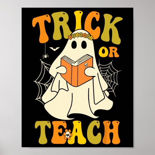 Eller Teach Groovy Halloween Retro Blommigt Ghost  Poster (Framsidan)