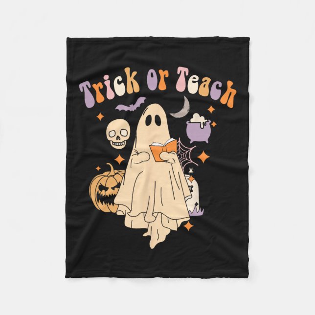 Eller Teach Groovy Teacher Halloween Retro Blommig Fleecefilt (Framsidan)