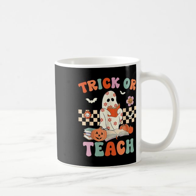 Eller Teach Groovy Teacher Halloween Retro Blommig Kaffemugg (Höger)
