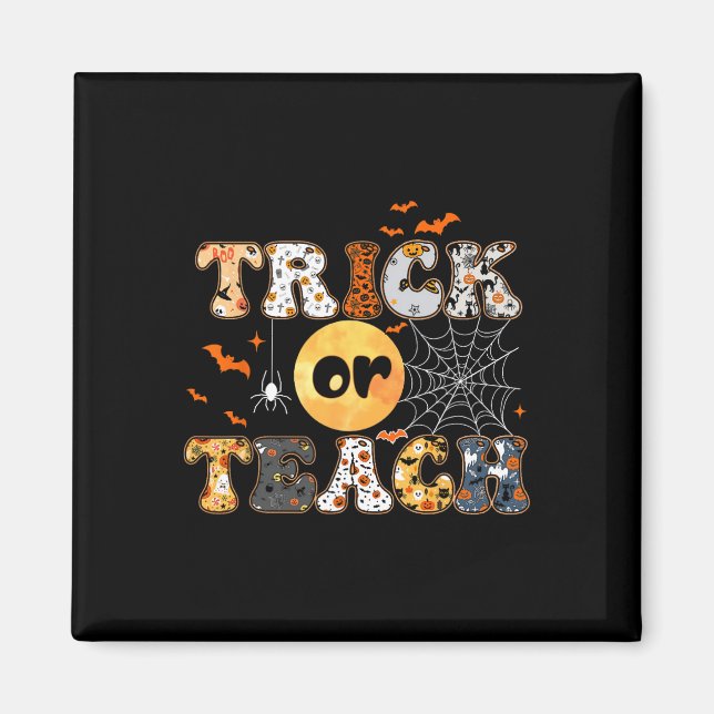 Eller Teach Groovy Teacher Halloween Retro Blommig Magnet (Framsidan)