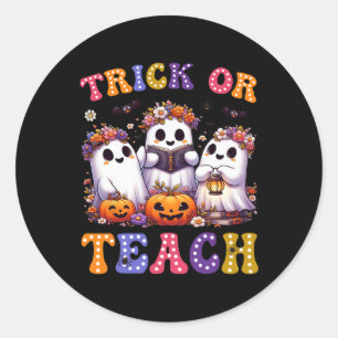 Eller Teach Halloween Ghost Pumpkin Spooky Teacher Runt Klistermärke