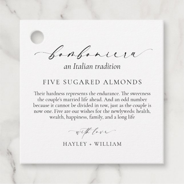 Ellesmere An Italiana Tradition 5 Sugared Almonds Gåvor Etiketter (Framsida)