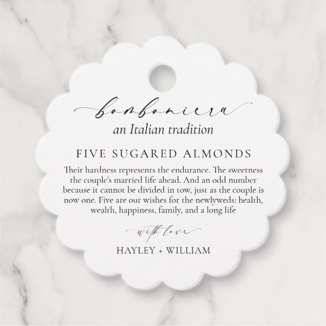 Ellesmere An Italiana Tradition 5 Sugared Almonds Gåvor Etiketter (Framsida)