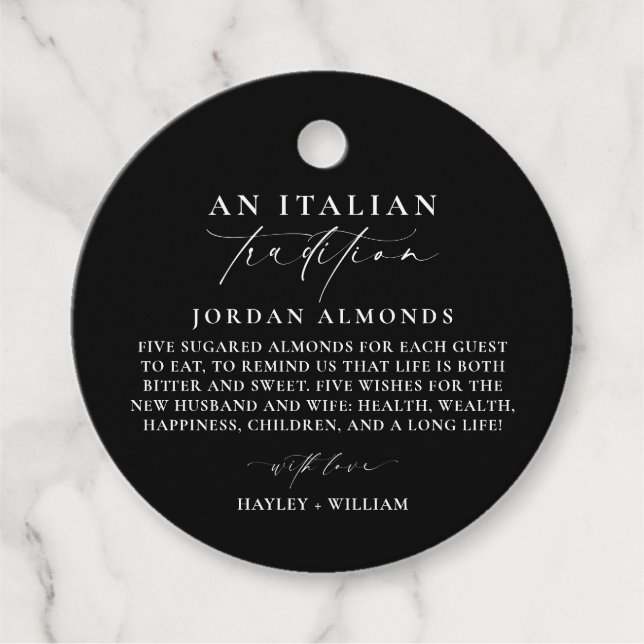 Ellesmere Black Italy Tradition Sugared Almonds Gåvor Etiketter (Framsida)