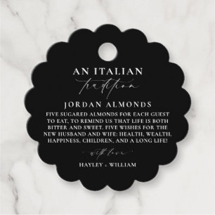 Ellesmere Black Italy Tradition Sugared Almonds Gåvor Etiketter