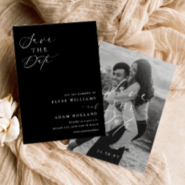 Ellesmere Black Minimalist Bröllop spara datum Inbjudningar