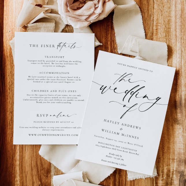 Ellesmere Minimalist Bröllop och detaljer Inbjudningar (Wedding Invitation Ellesemere )