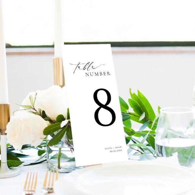 Ellesmere Minimalistisk Bordskort till Bröllopsbor Meny (Ellesmere Wedding Table Numbers with Guest Names Seating Chart Cards)