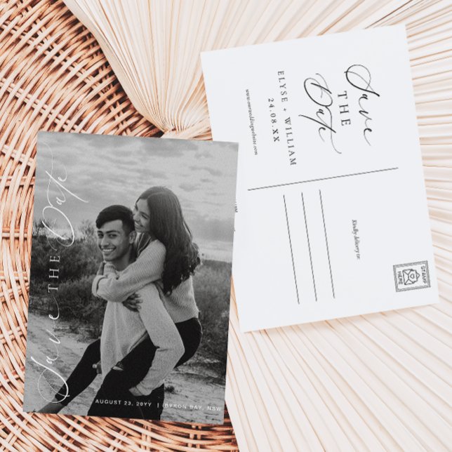 Ellesmere Modern Minimalist Photo Save Date Vykort (Save The Date Postcards Ellesmere White )