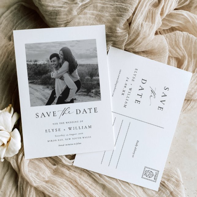Ellesmere Modern Minimalist Photo Save Date Vykort (Photo Wedding Save The Date. Modern Minimalist Wedding )