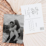 Ellesmere Modern Minimalist Photo Save Date Vykort<br><div class="desc">Ellesmere Bröllop spara datum-kortet har en modern minimalistisk design med ett handskrivet skript på vit bakgrund för ett rent och enkelt utseende. Skriptrubrikerna är en bild som inte kan redigeras. All annan text är helt redigerbar. Om du vill göra en mer avancerad anpassning av den här designen väljer du bara...</div>