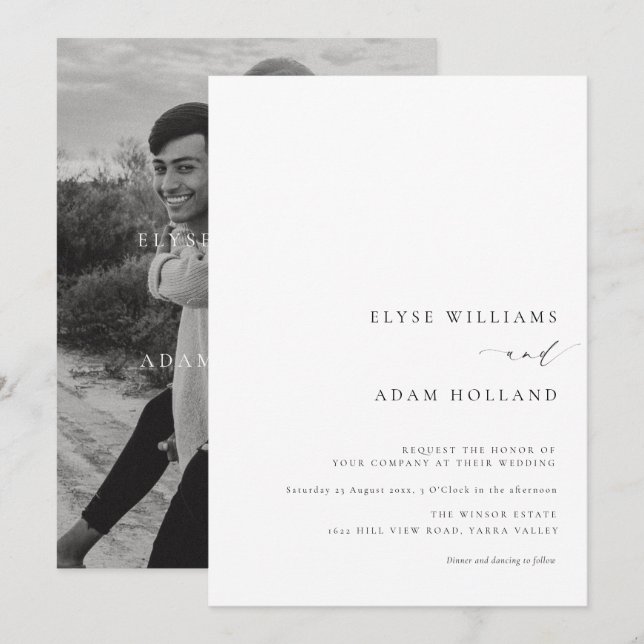 Ellesmere Modern Minimalist Wedding bjudande Inbjudningar (Fram/baksida)