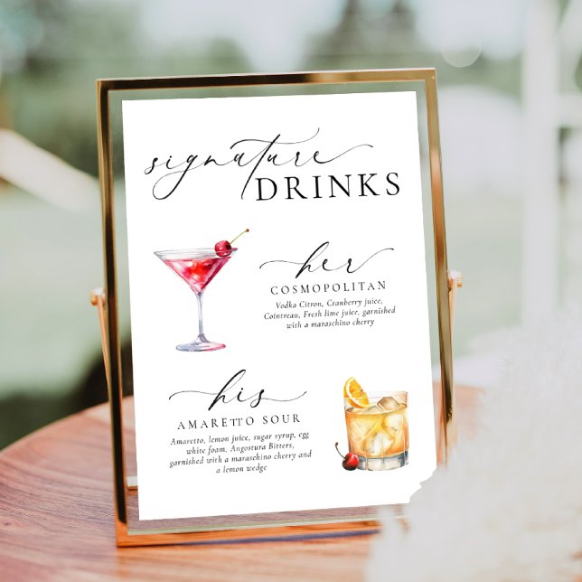 Ellesmere Moderna Minimala Signaturdrycker Skylt (Signature Drinks Sign Ellesmere White )
